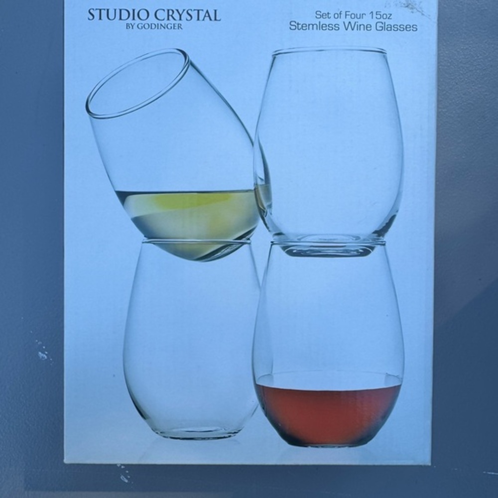 Studio Crystal Stemless Wine Glasses Set of 4 15oz